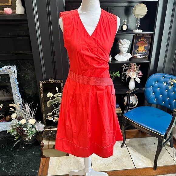 Adolfo Dominguez Red Belted Sleeveless Dress Size 8 - Picture 11 of 12